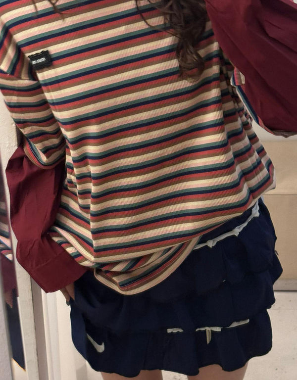 Striped T-shirt with double sleeves