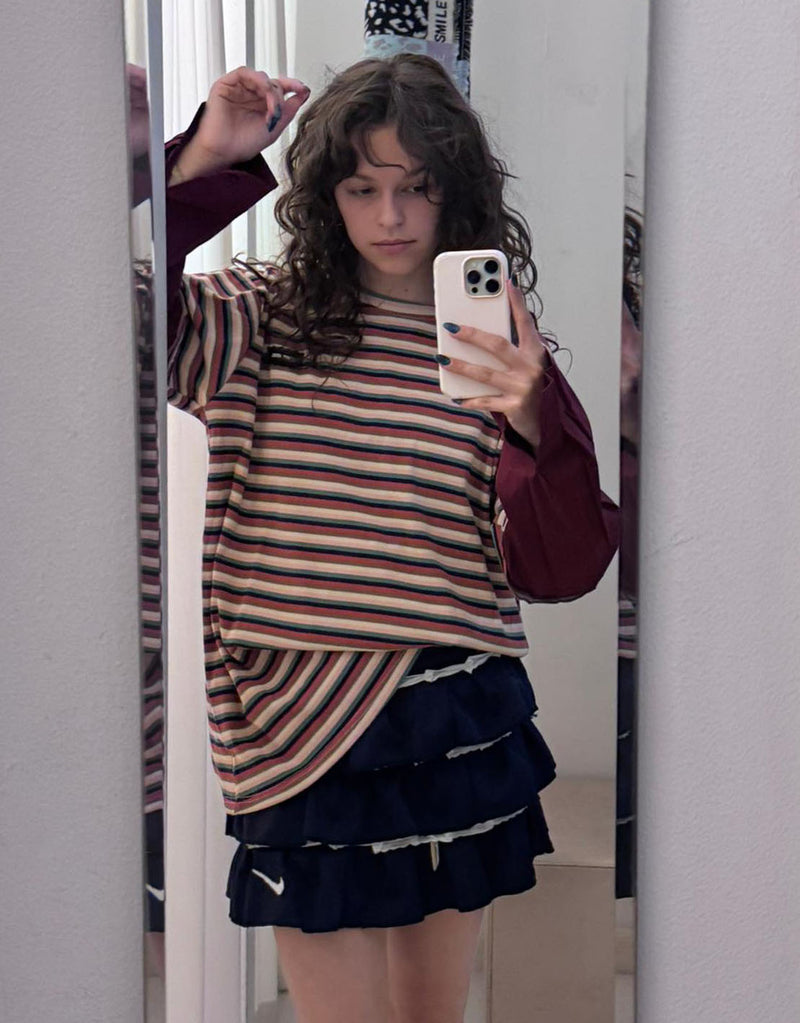 Striped T-shirt with double sleeves