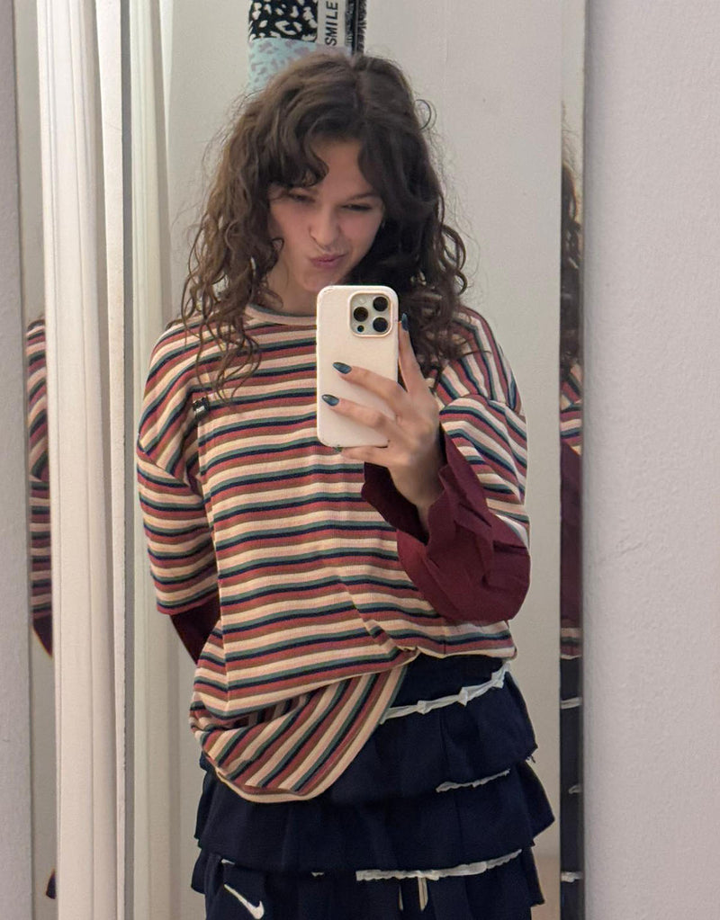 Striped T-shirt with double sleeves