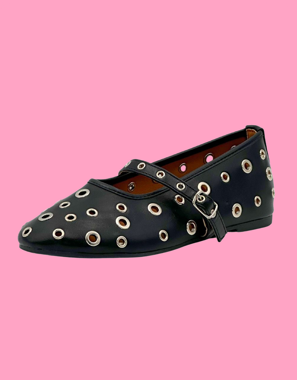 Studded eyelet mary jane flats