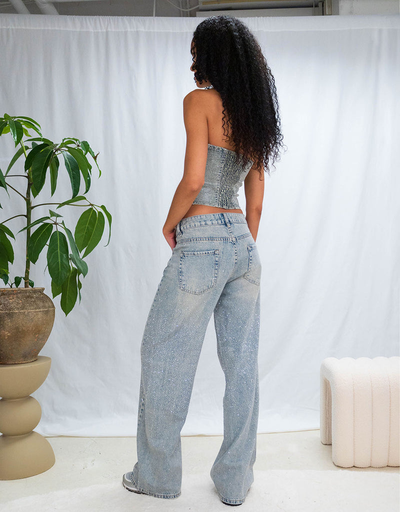 Sparkly detail denim tube top