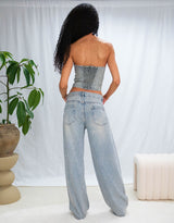 Sparkly detail denim tube top