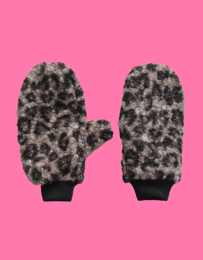 Teddy leopard print mittens