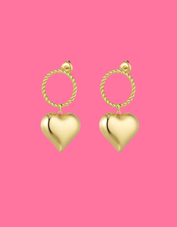 Twisted circle heart pendant earrings