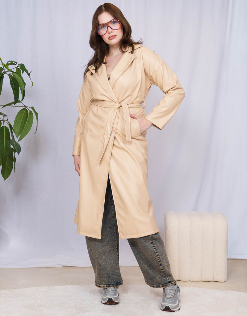 Vegan leather double breasted trenchcoat