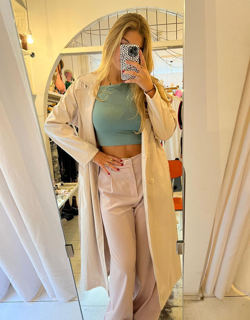 Vegan leather double breasted trenchcoat