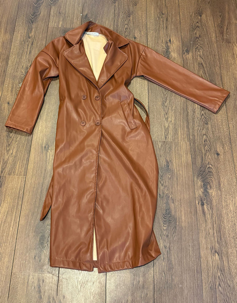 Vegan leather double breasted trenchcoat
