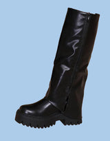 Vegan leather fold over buckle boots