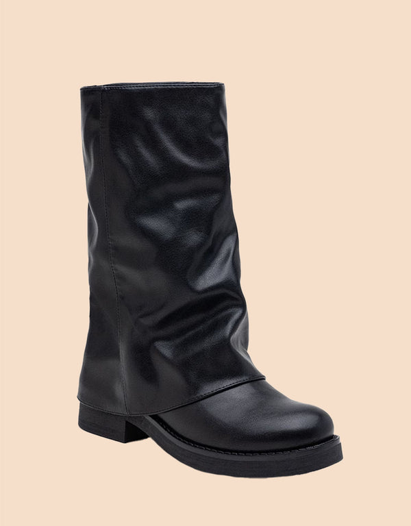 Vegan leather fold over midi boots