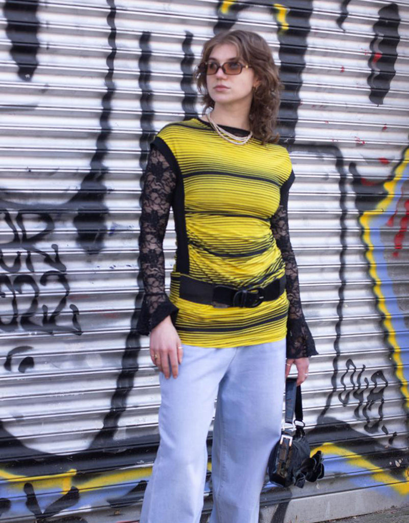Vintage Y2K belted striped long top