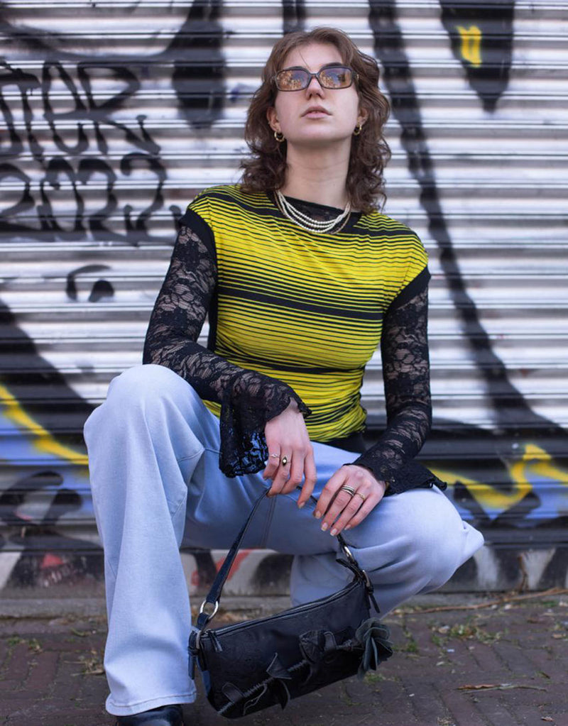 Vintage Y2K belted striped long top