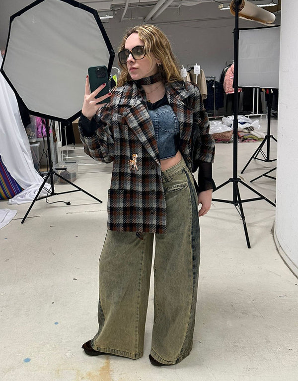 Vintage customized checkered short coat