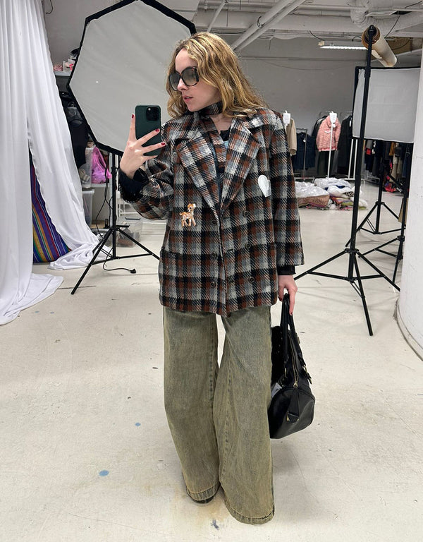 Vintage customized checkered short coat