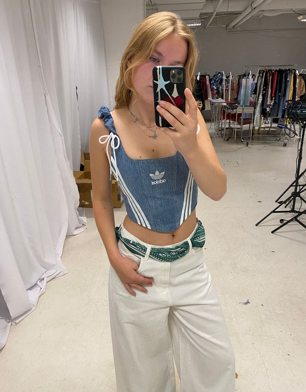 Vintage customized adidas adjustable corset top with bows