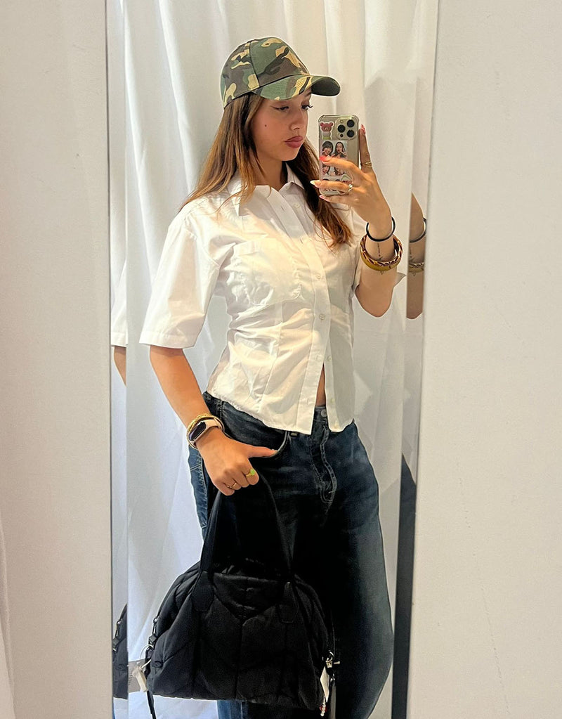 Vintage customized back tie short sleeve blouse