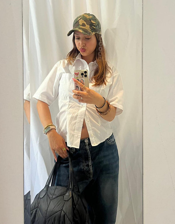 Vintage customized back tie short sleeve blouse