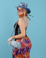 Vintage customized denim barrel bag