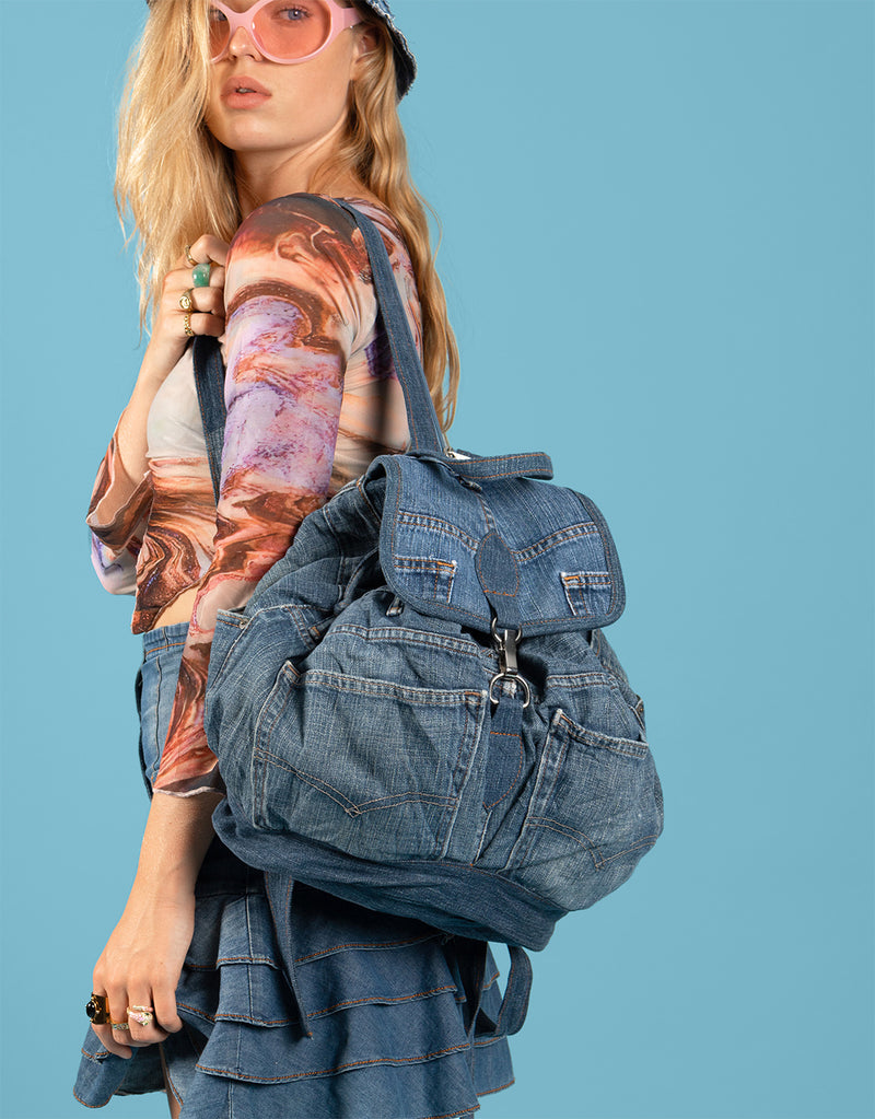 Vintage customized denim patches backpack