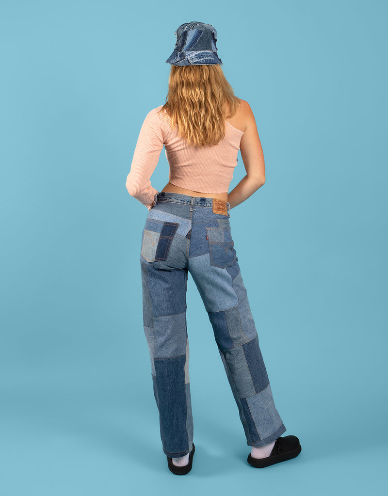 Vintage customized denim patches jeans