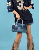 Vintage customized denim patches mini bowling bag