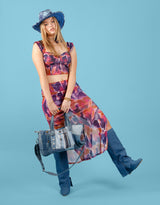 Vintage customized denim patches travel bag