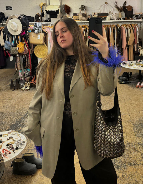 Vintage customized feather sleeve oversized blazer