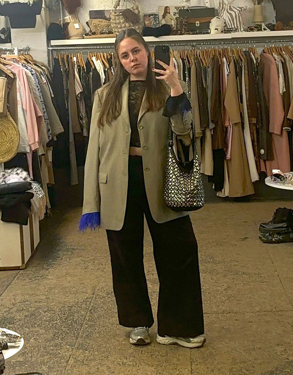 Vintage customized feather sleeve oversized blazer