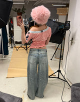 Vintage customized football off shoulder band top