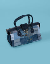 Vintage customized front buckle denim patches bag