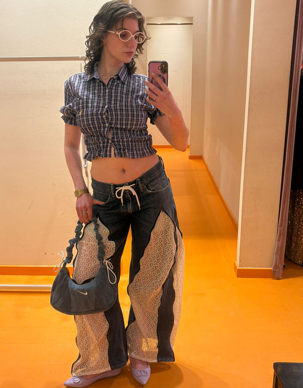 Vintage customized lace zipper jeans