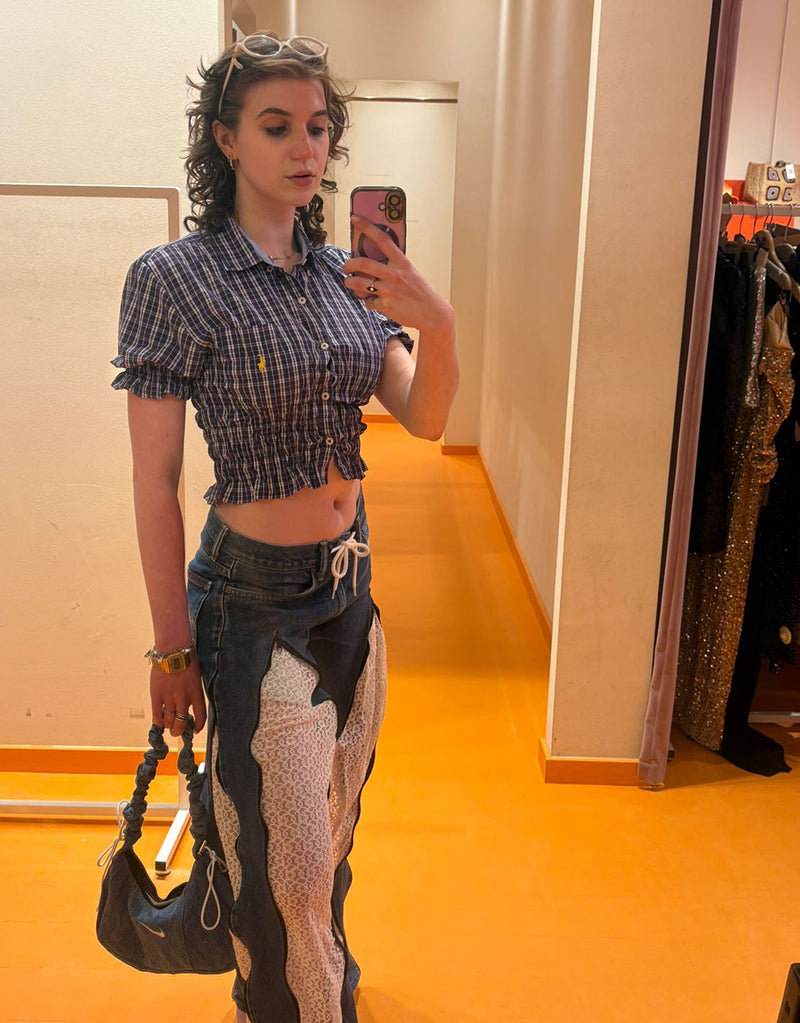 Vintage customized lace zipper jeans