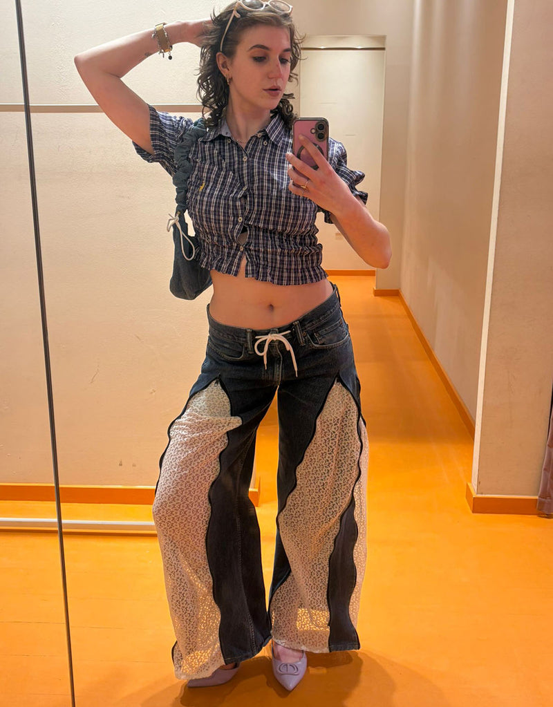 Vintage customized lace zipper jeans