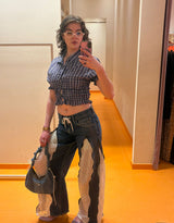 Vintage customized lace zipper jeans