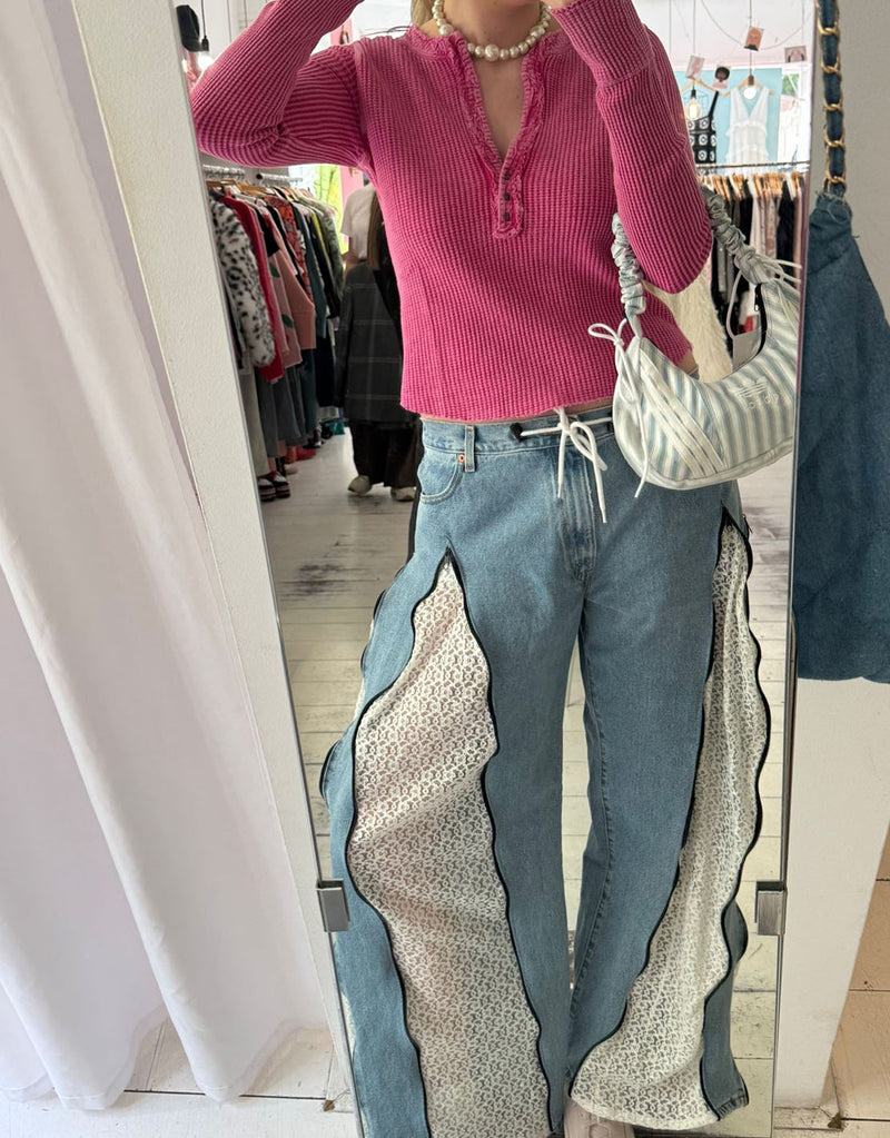 Vintage customized lace zipper jeans