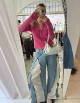 Vintage customized lace zipper jeans