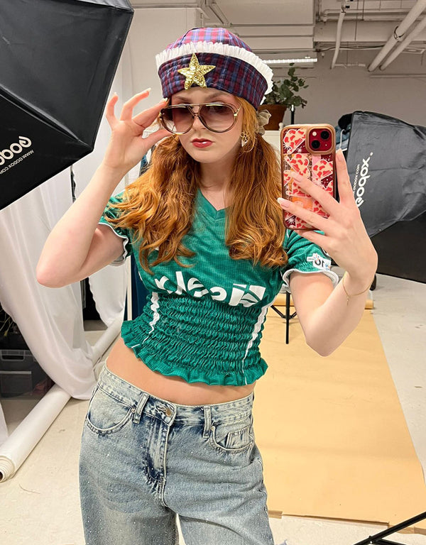 Vintage customized smocked football top