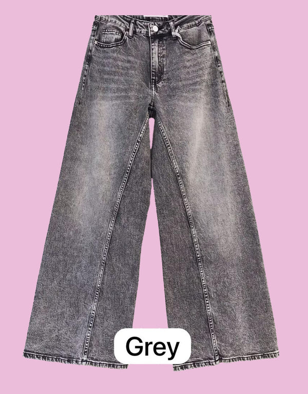Wide leg detailed jeans