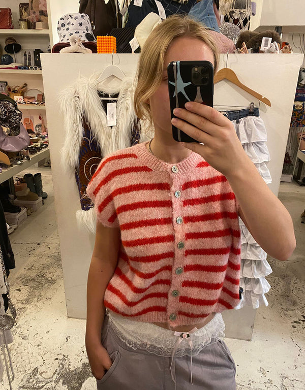 Wool blend striped button down sleeveless vest