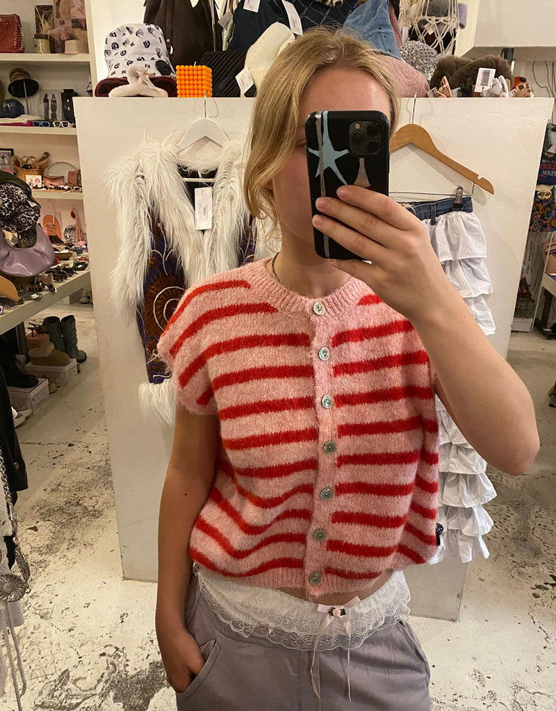 Wool blend striped button down sleeveless vest