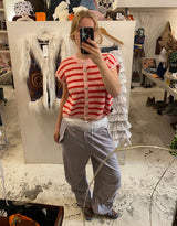 Wool blend striped button down sleeveless vest