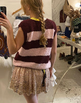 Wool blend striped sun detail sleeveless vest