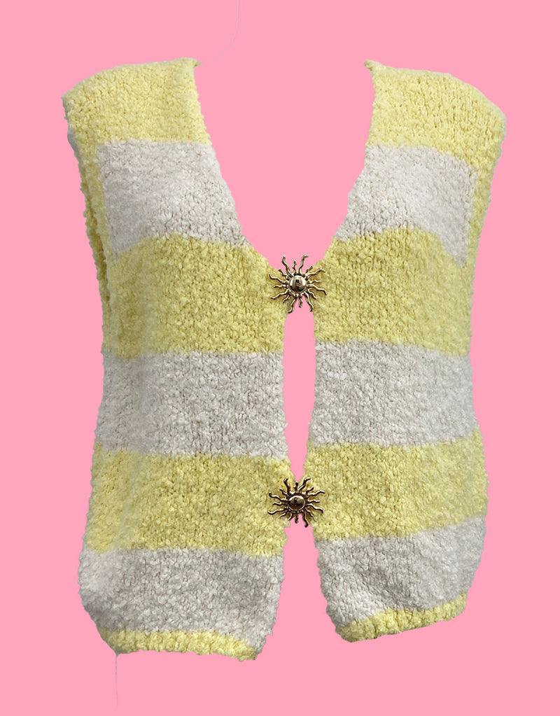 Wool blend striped sun detail sleeveless vest