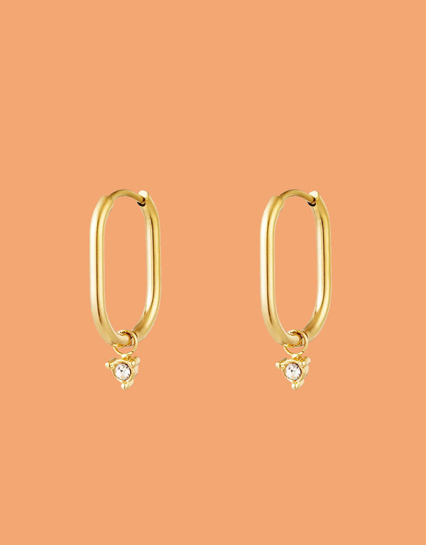 Zircon charm oval hoop earrings