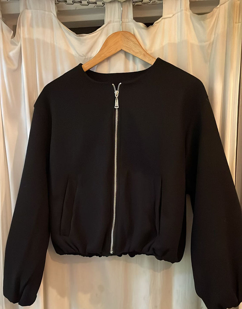 Balloon sleeve bomber jacket
