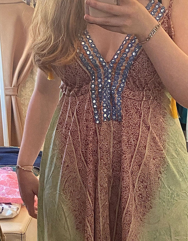 Boho maxi dress with tassel straps