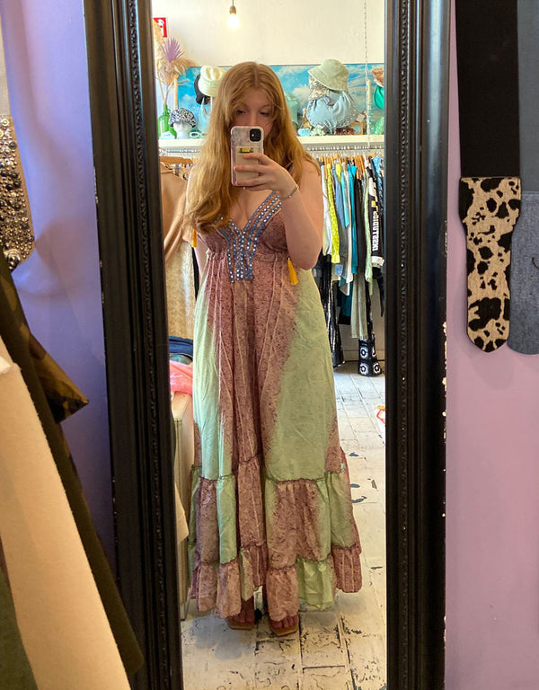 Boho maxi dress with tassel straps
