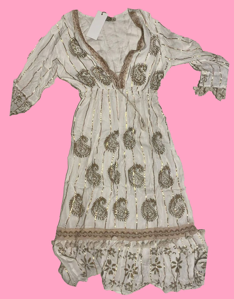 Sparkly embroidery v-neck boho dress