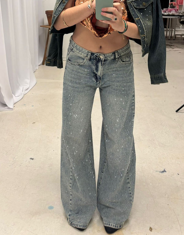 Sparkly mid waist wide jeans