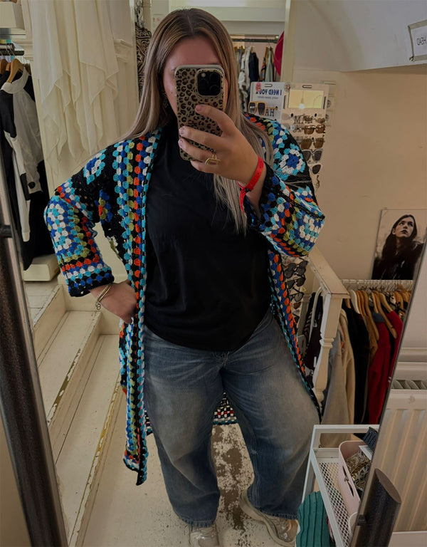 Crochet flower patches cardigan