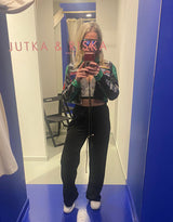 Cropped motor race jacket with patches